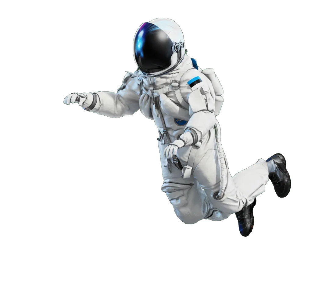 A floating astronaut in a space suit